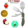 thumbnail image 2 of Juego de cubiertos de camping 4 en 1 de acero inoxidable plegable con cuchillo, tenedor y cuchara para picnics portátiles, color verde, 2 of 8