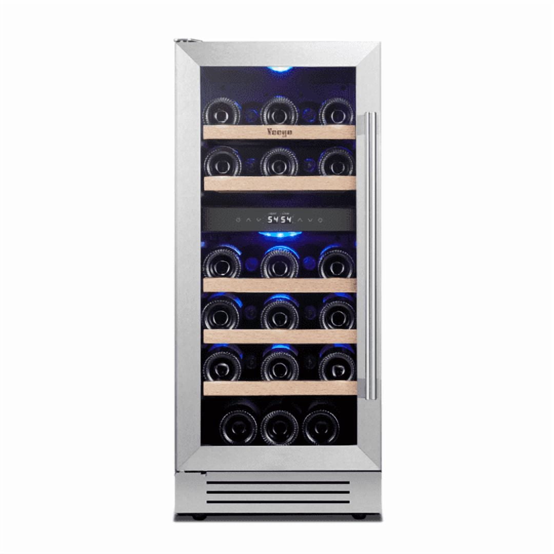Yeego 15" Wine Cooler Refrigerator, 28 Bottle Dual Zone Wine Fridge with Glass Door for Home/Office, Built-in & Freestanding