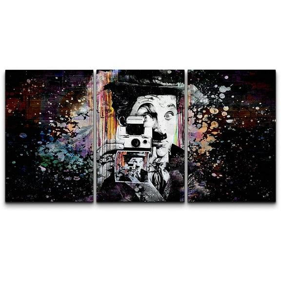 wall26 Canvas Print Wall Art Set Spray Paint Style Charlie Chaplin Graffiti Street Art Comic Book Illustrations Modern Art Portrait Boho Decorative for Living Room, Bedroom, Office - 24"x36"