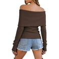 thumbnail image 3 of BadPiggies Women's Off The Shoulder Sweater Fashion Long Sleeve Tops Fall Winter Ribbed Pullover Knit Outfits (S, Coffee), 3 of 8