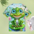 thumbnail image 4 of Frog Lotus Pond Womens Tops Women's Fashion Casual Short Sleeve Flower Print Round Neck Pullover Top Blouse, 4 of 7
