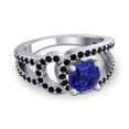 thumbnail image 3 of 2.50 Carat Round Cut Blue Sapphire & Black Onyx Gemstone New Design Wedding Ring for Ladies Solid 14K White Gold Size 4.5 by Diamond-Capitals, 3 of 8