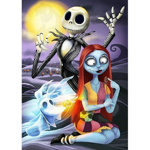 Jack Sally skull The Nightmare Before Christmas DIY 5D Diamond Digital Painting Kit Crystal Rhinestone Embroidery Cross-stitch artwork Crafts Canvas wall decoration Birthday gift 12 X 16 inches