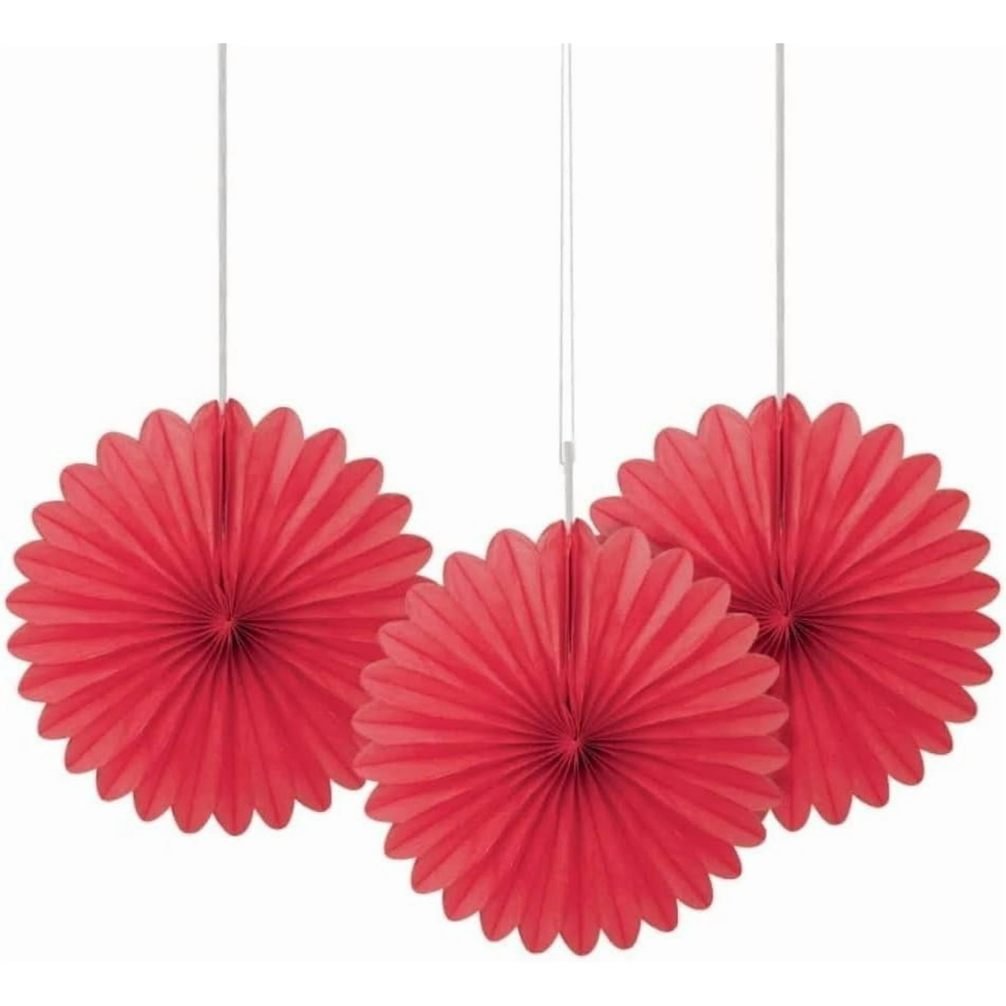 Unique Industries Red 6 Flower Shaped Tissue Paper Hanging Pom Poms, 3 Count
