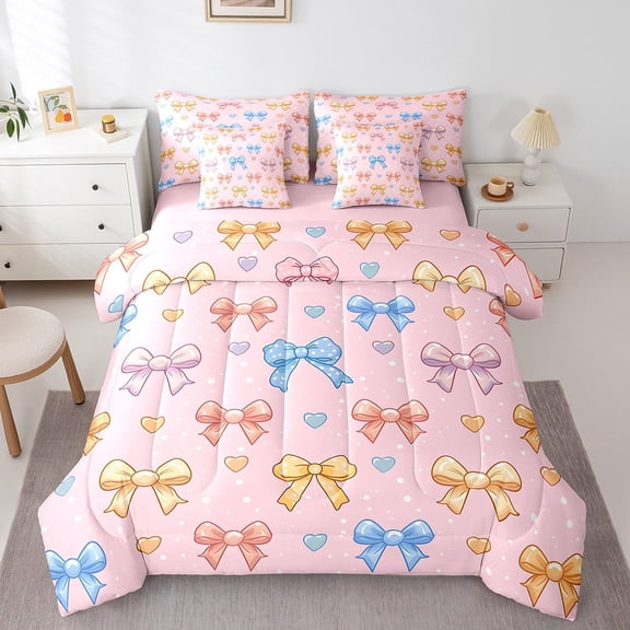 Castle Fairy Colorful Bow Knot Twin Bedding Sets,Dreamy Princess Bow Bedding Comforter Set
