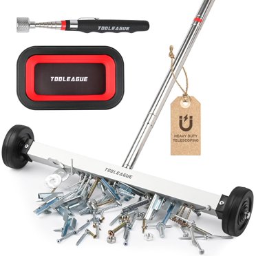 17" Rolling Magnetic Sweeper with Wheels,Telescoping Adjustable Handle,10Lb Capacity Magnet Roller,Magnetic Foldable Tray,15Lb Pickup Pen,3Pcs Magnet Sweeper t