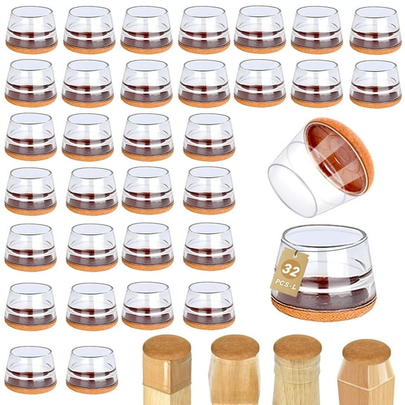 Aovky 32 Pcs Chair Leg Floor Protectors for Hardwood Floors, Silicone Chair Leg Covers Felt Pads, Large