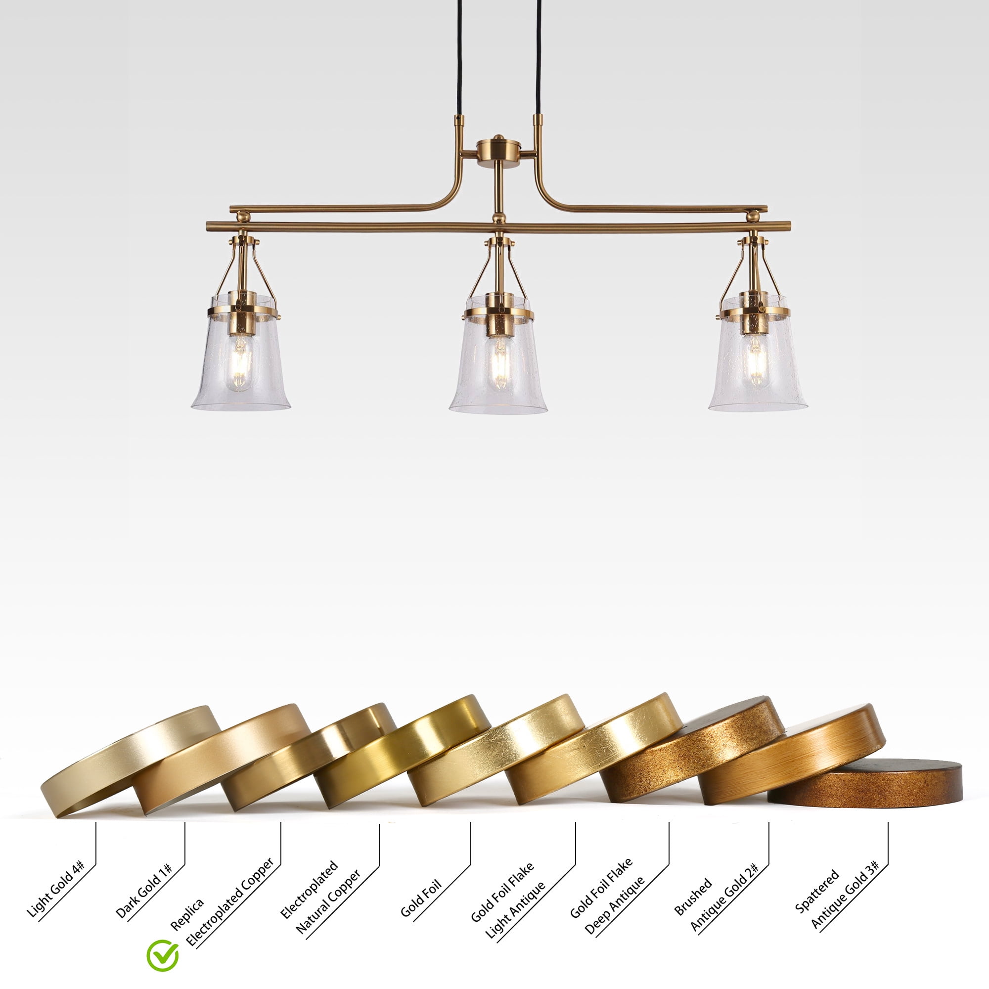 LNC Auisre 3-Light Island Light, Matte Black & Polished Gold Modern Seeded Glass