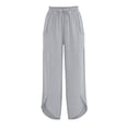 thumbnail image 2 of UACY Girls Pants Linen Summer Casual Capri Pant Drawstring Elastic High Waist Lounge Wide Leg Cropped Trouser with Pockets (Light Ashy, 12-13 Years), 2 of 9