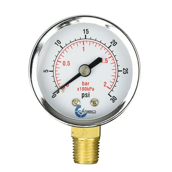 CARBO Instruments 2" Pressure Gauge, Chrome Plated Steel Case, Dry, 0-30 psi/kPa, Lower Mount 1/4" NPT