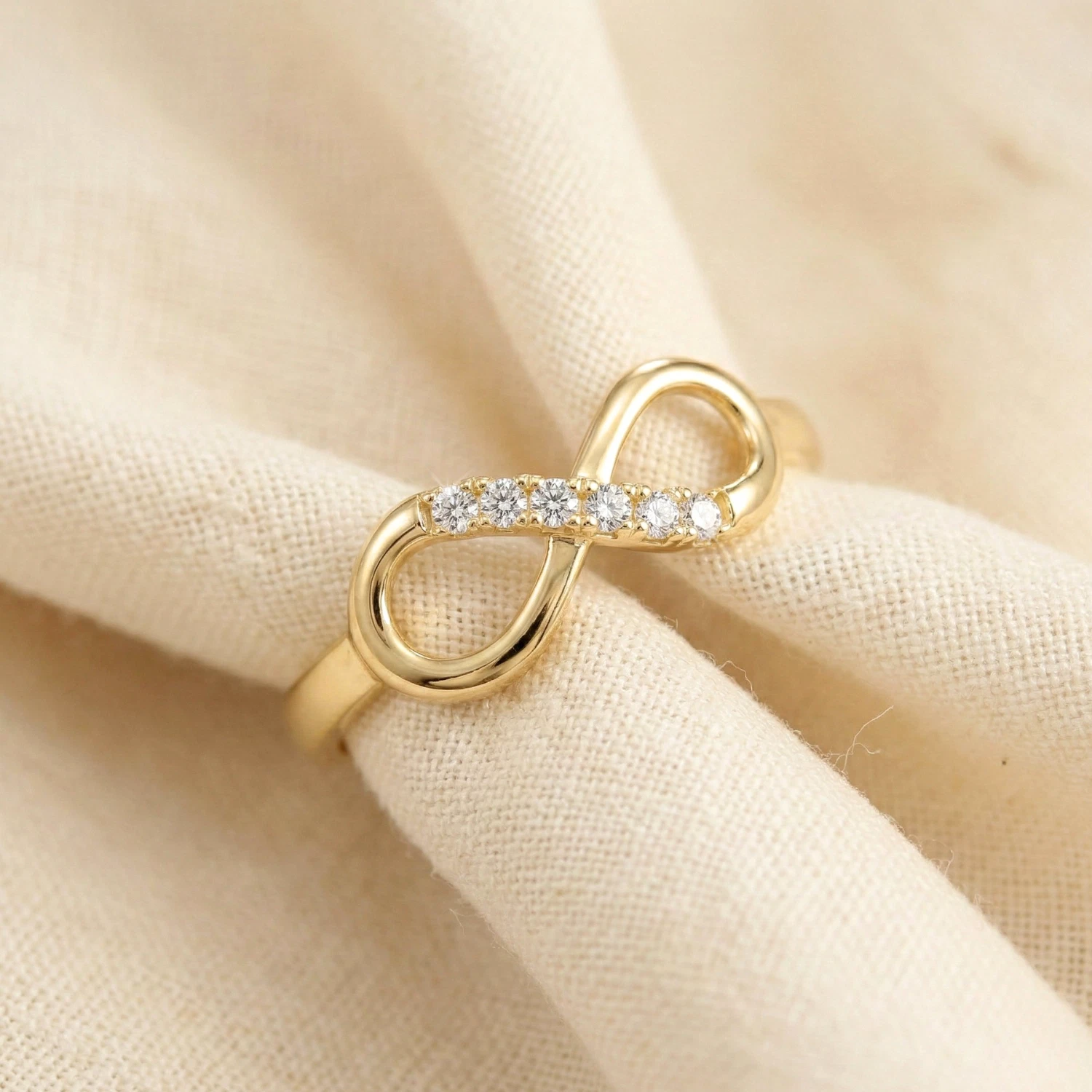 Tilo Jewelry 10K Yellow Gold Infinity Loop Ring with Cubic Zirconia CZ Stones | Size 8 | Women & Unisex