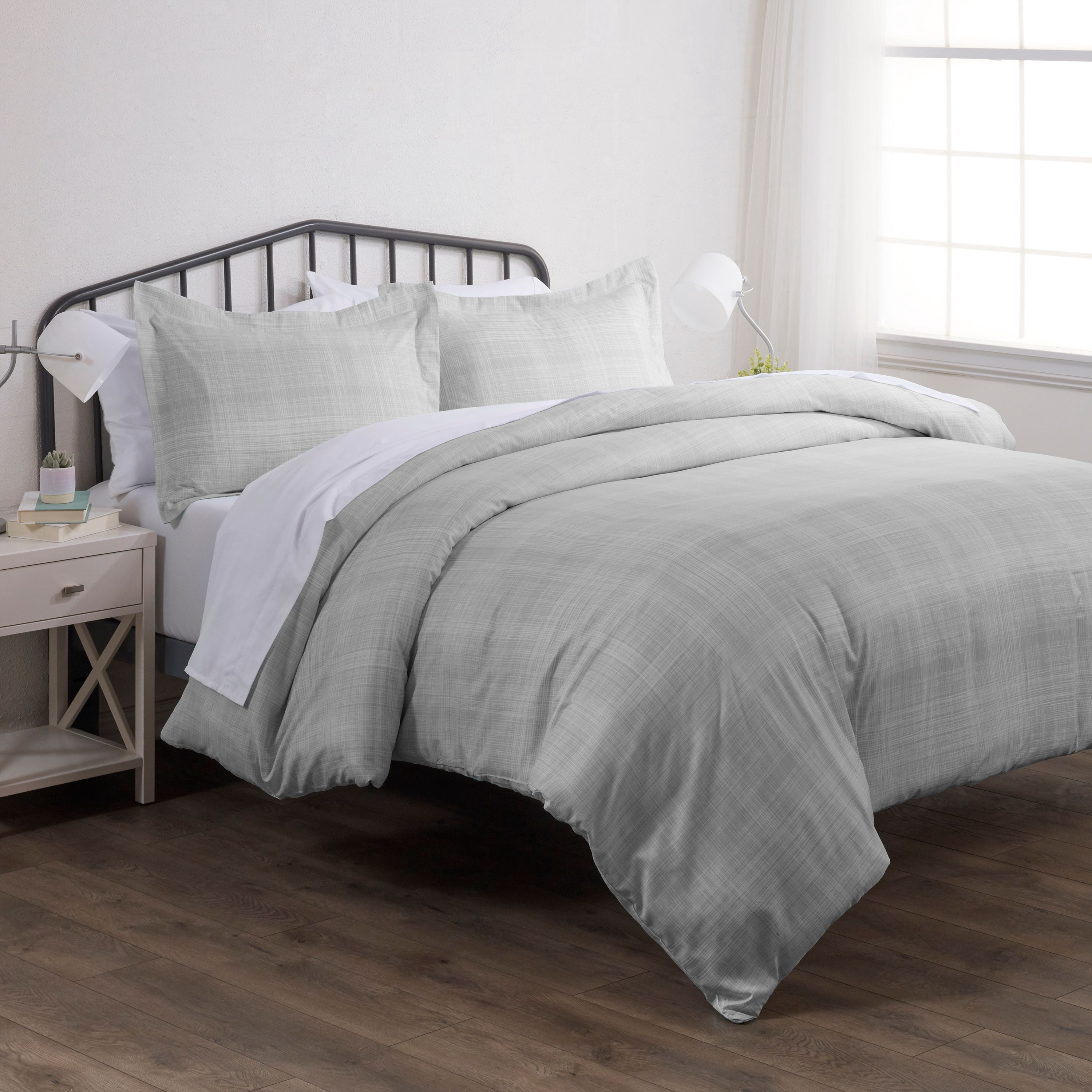 Noble Linens Gray Thatch Pattern Duvet Set 3-Piece Duvet Cover Set, Full/Queen