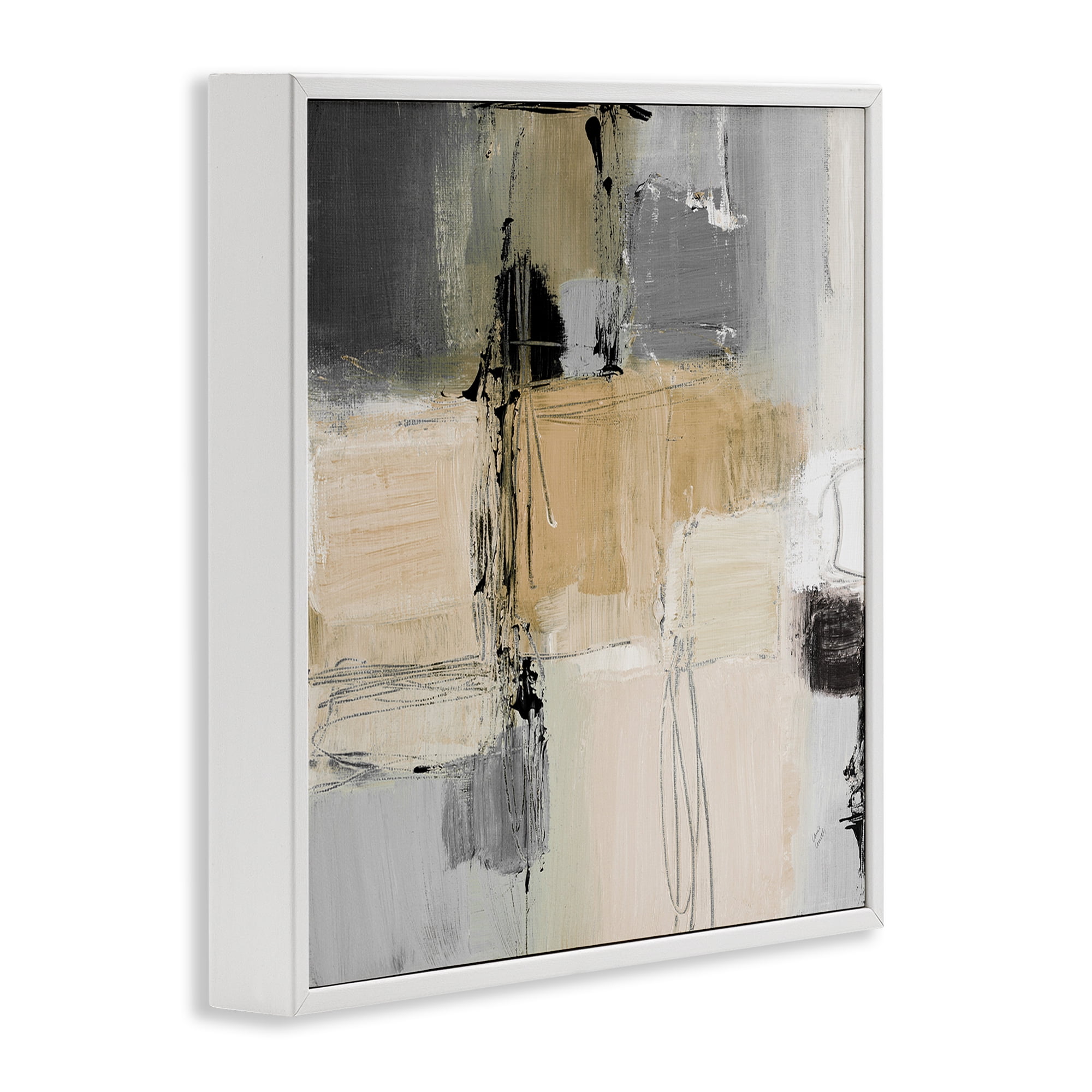 Stupell Industries Tan & Grey Rustic Collage Abstract Painting White Framed Art Print Wall Art, 24 x 24