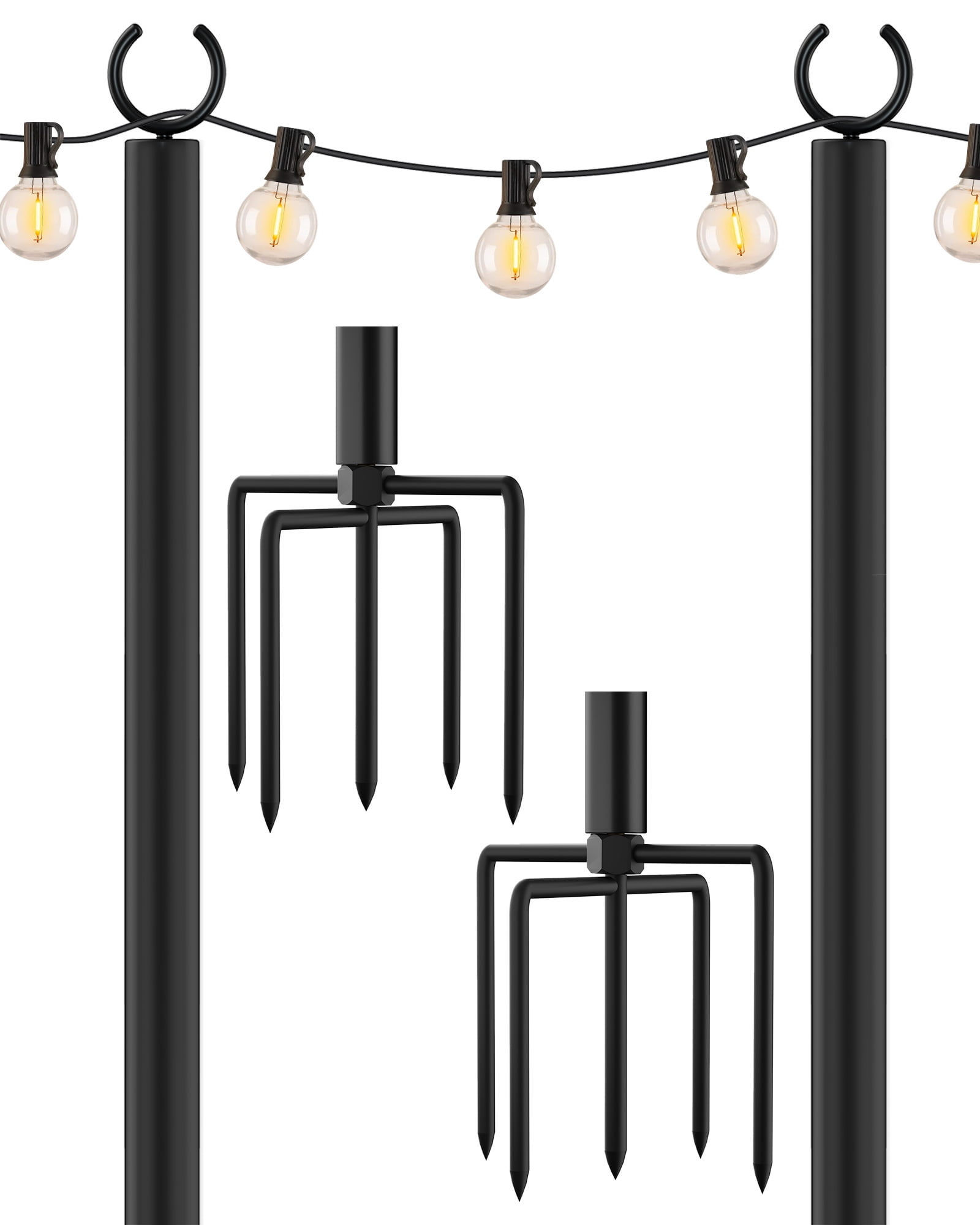 Outdoor String Light Poles 4 Pack, Heavy Duty String Light Poles for Outside with 5 Prong Base and Adjustable Height, Perfect for Backyard, Patio, Garden, Fence and Party Decor FLP04B
