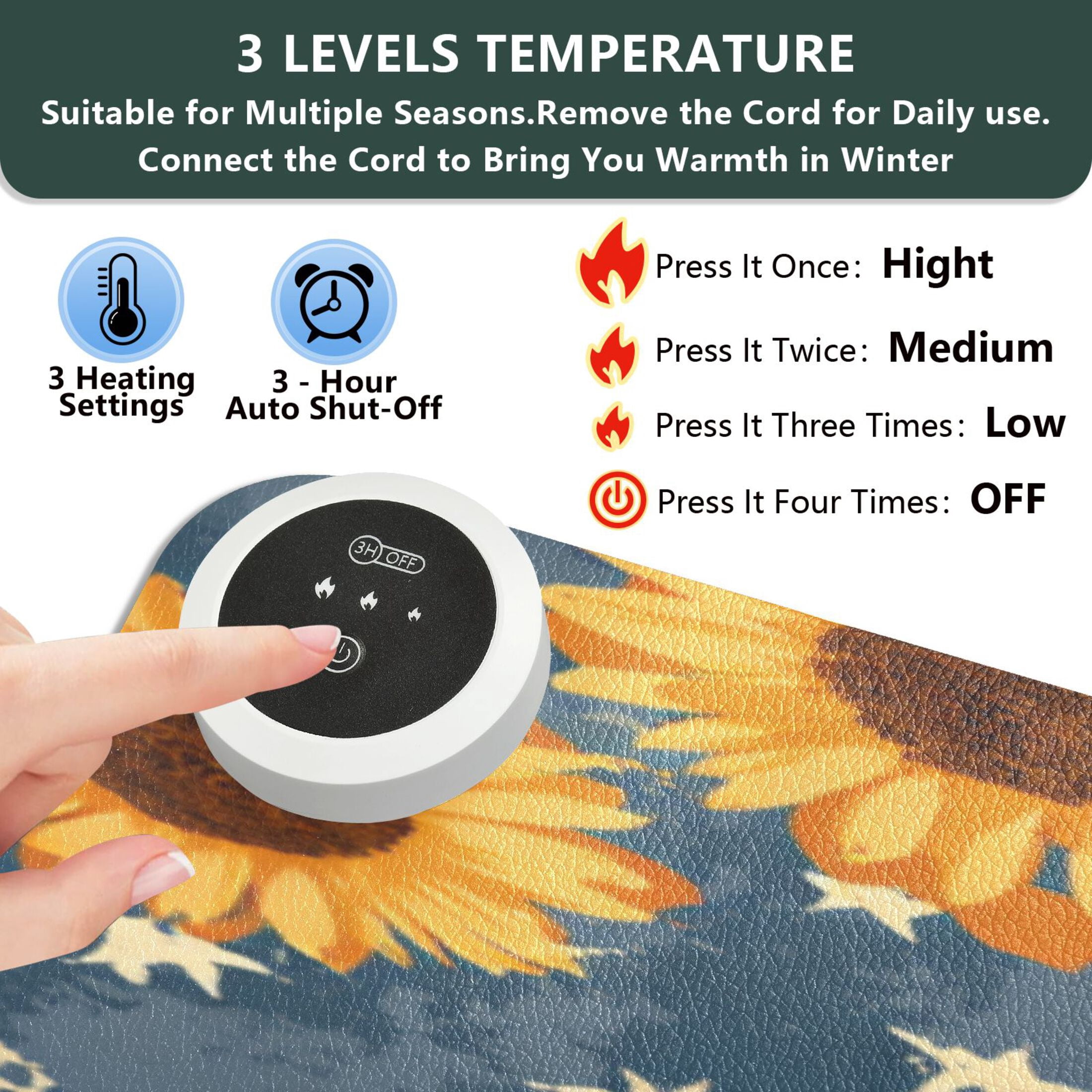 Large Heated Desk Mat Mouse Pad 31.5"x13"PU Leather Graphene Heating Desk Warmer with 3 Temperature Settings 110V US Plug Non-Slip Warm Pad for Home, Office, and Gaming American Folk Art Painting