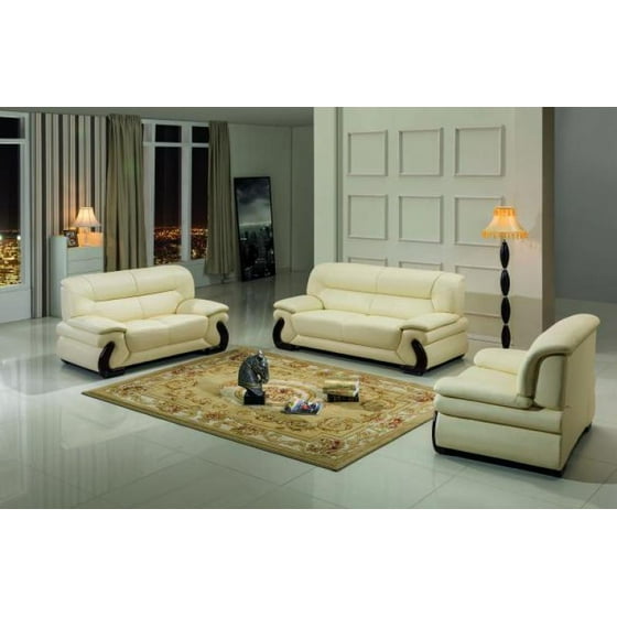 Maxwest P277 Bg Modern Beige Genuine Leather Sofa Loveseat And Chair Set 3 Pcs