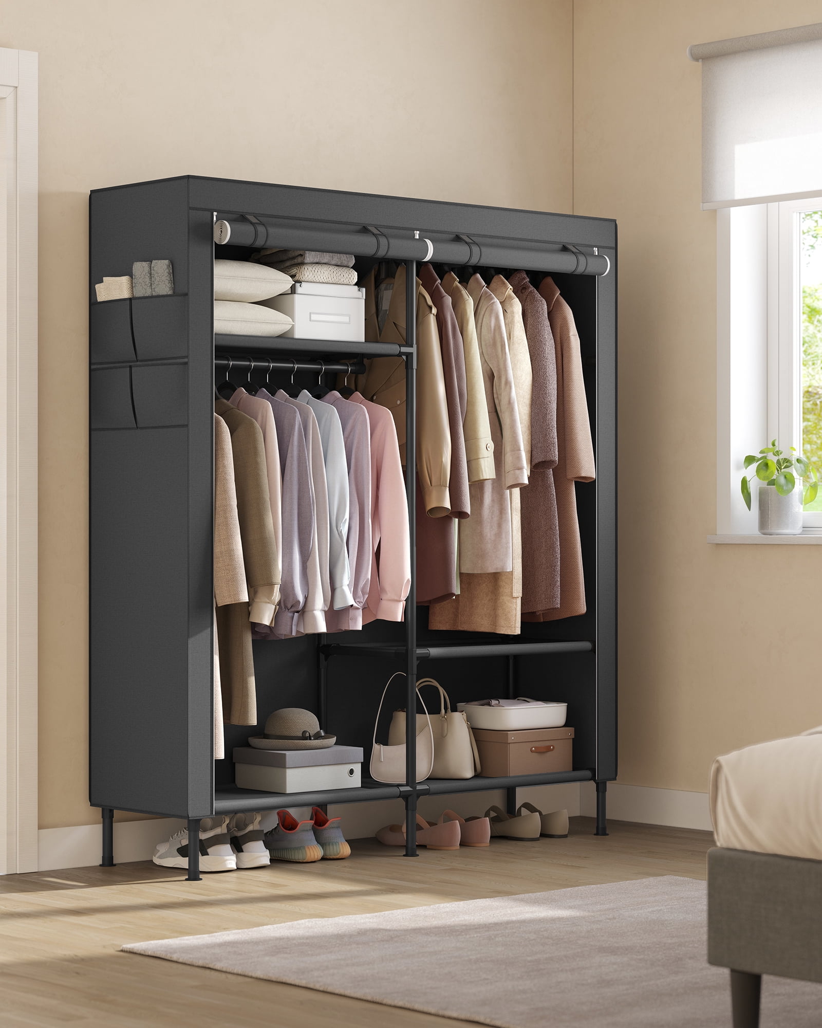 Whitmor Portable Wardrobe Extra Wide 60 inch Steel Metal Hanging Clothes Closet with White Cover Walmart