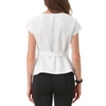 thumbnail image 3 of INSPIRAR CHIC Blusa Elegante de Manga Corta para Mujeres con Cuello Barco, Tops de Peplum con Cinturón para Oficina, M Blanca, 3 of 6