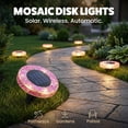 thumbnail image 2 of Bell+Howell Solar Outdoor Mosaic Disk Lights, 4 Pack Ultra-Premium Glass Decorative Pathway, Solar Outdoor Waterproof Disk, LED Pathway, Auto On/Off Lights - Radiant Pink, 2 of 10