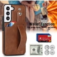 thumbnail image 3 of Design for Samsung Galaxy S22 5G Phone Case with Screen Protector Adjustable Wrist Strap Kickstand Credit Card Slot Slim Shockproof Hybrid Rugged Protective Cover for S 22 Men Girls 6.1 inch Brown, 3 of 14
