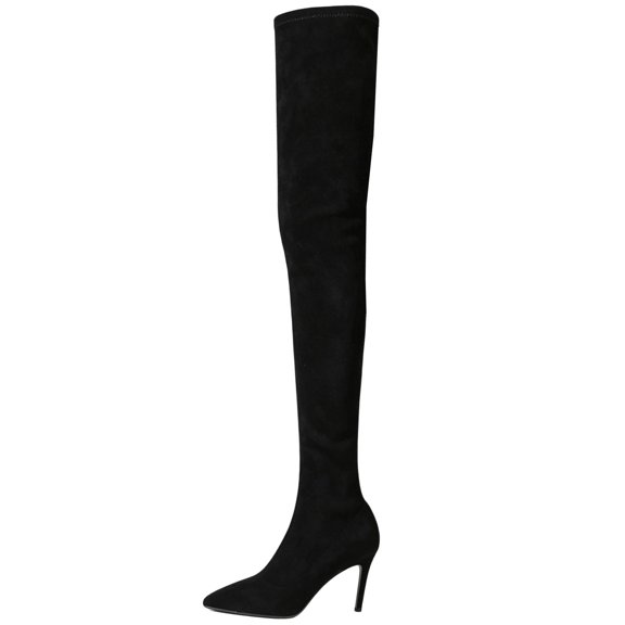 hopeusnice Pointed Toe Over The Knee Boots Women Suede Stretch Boots for Party Black 36