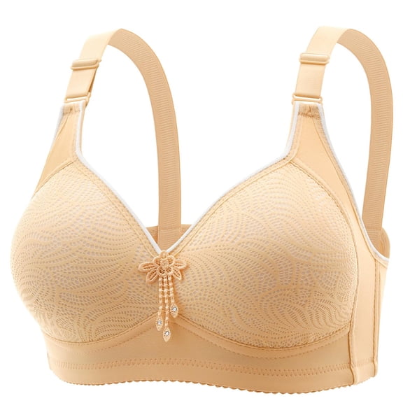 Ohufall Women's Bras Summer Wireless Large-size Bras for Women Thin Solid Color Gathered Everyday Underwear