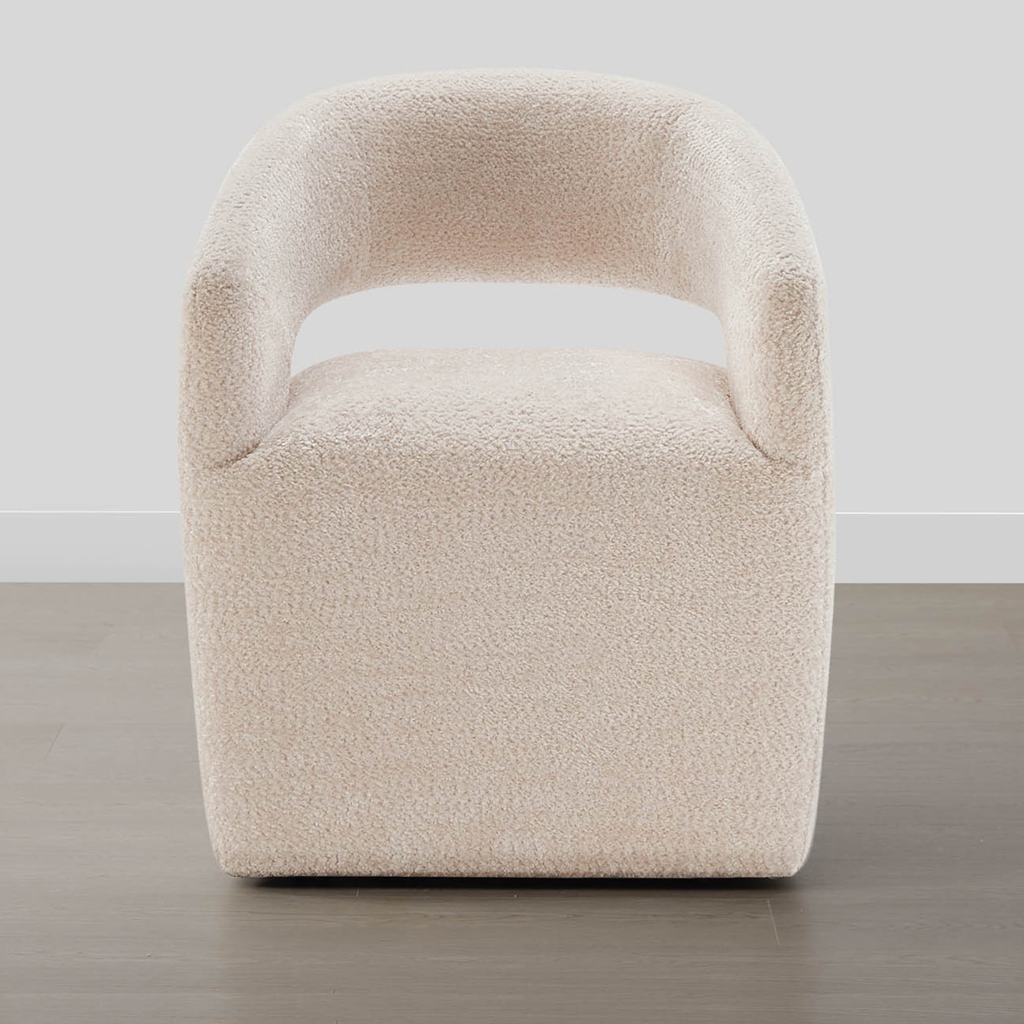 Spruce & Spring Barrel-Style Dining Chair with Upholstered Seat and Casters No Assembly Single, Beige-Fabric