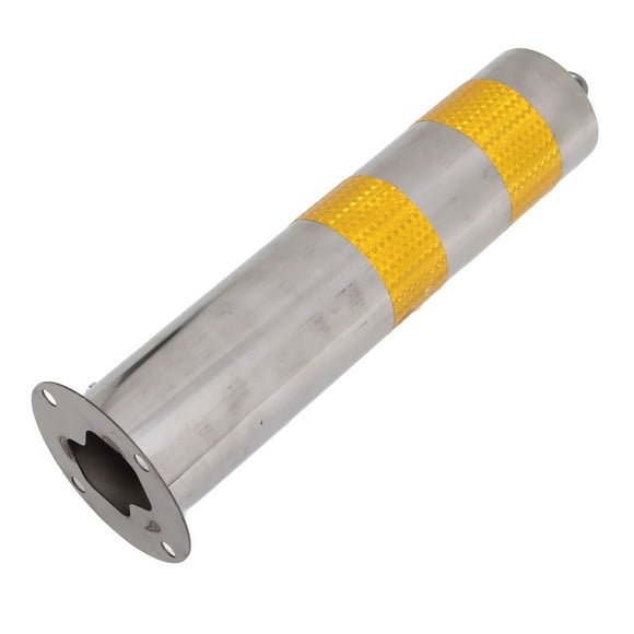 Parking Post Barrier, Yellow Reflective Strip 55cm Height Stainless Steel Durable Strudy Wide Application Bollard Pile For Outdoor