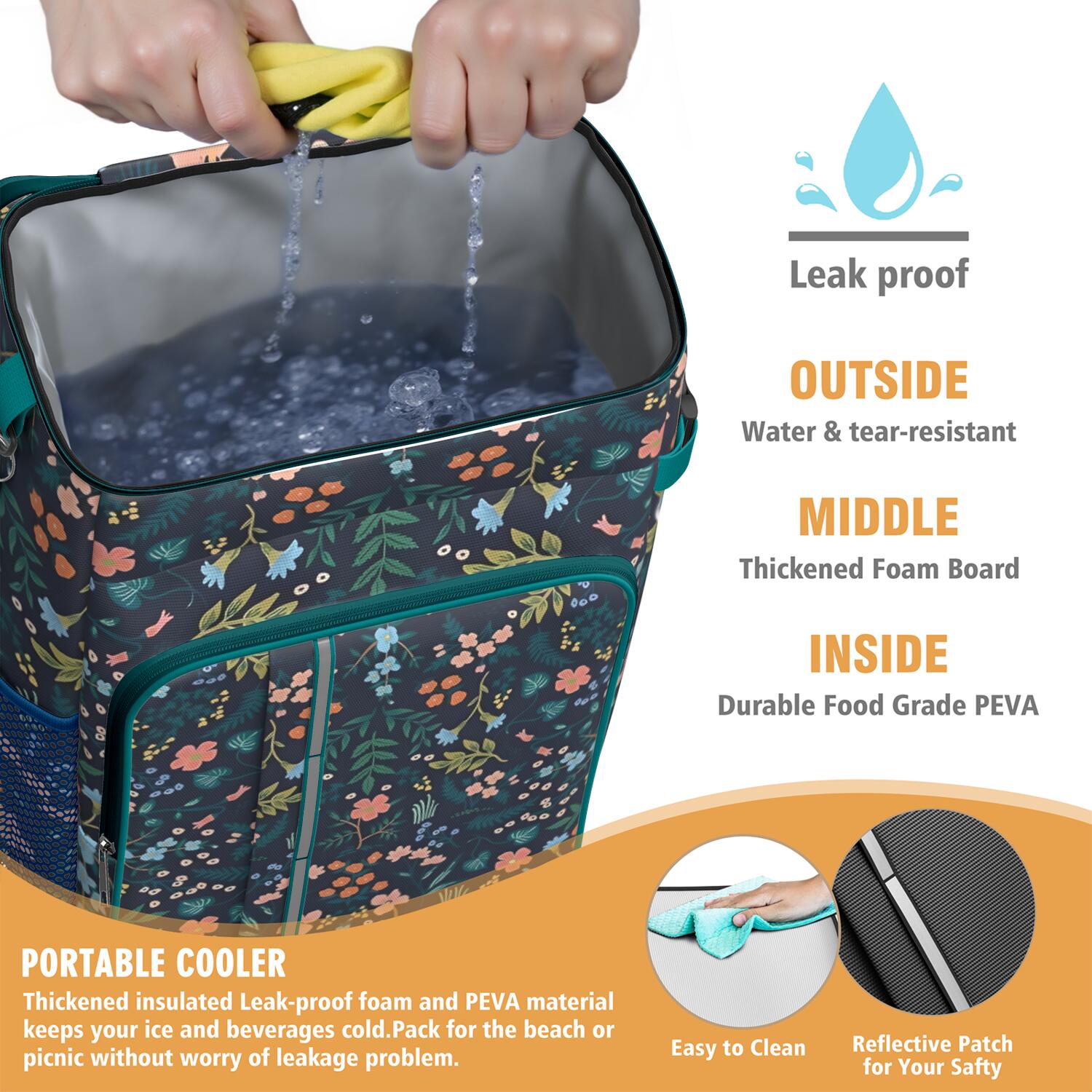 Travel Cooler Bag - Pioneer Flower Floral Print Pattern Camping Beer Cooler Backpack with Bottle Opener- Waterproof Insulated Picnic Backpacks - Cooler Bag for Beach