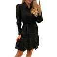 thumbnail image 2 of Robes pour Femmes 2024 Été Surdimensionné Col en V Uni Manches Longues Dentelle Patchwork Mini Robe 50 % de Réduction!, 2 of 7