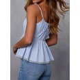 thumbnail image 4 of Women'S Striped Sleeveless Peplum Top Ruffle Hem Ruched Bust Camisole Blue M, 4 of 5