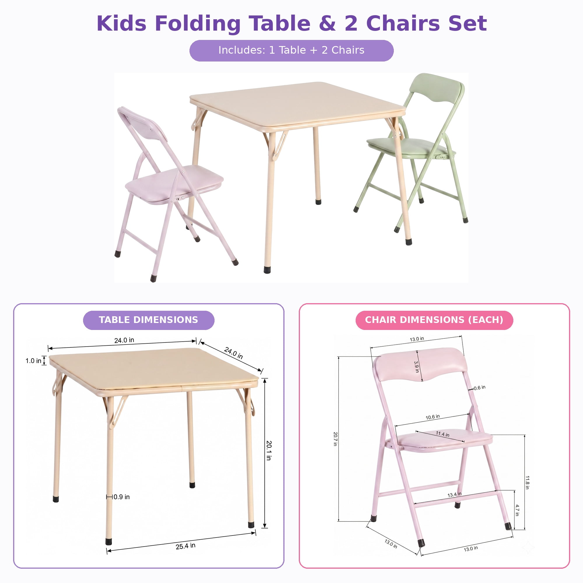 Homy Casa 3-Piece Kids Table and Chairs Set, Folding Activity Table for Toddlers Arts Crafts Playroom Preschool