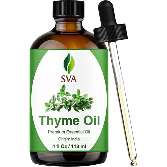SVA Thyme Essential Oil – 4 Fl Oz – 100% Natural Thyme Oil - for Diffuser, Hair Care, Face, Skin Care, Aromatherapy, Scalp and Body Massage, Soap and Candle Making – with Dropper