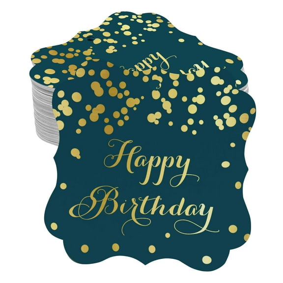 Inkdotpot Hang Tags Happy Birthday Favor Bracket Shape Gift Tags Real Gold Foil Bonbonniere Tag Pack Of 100