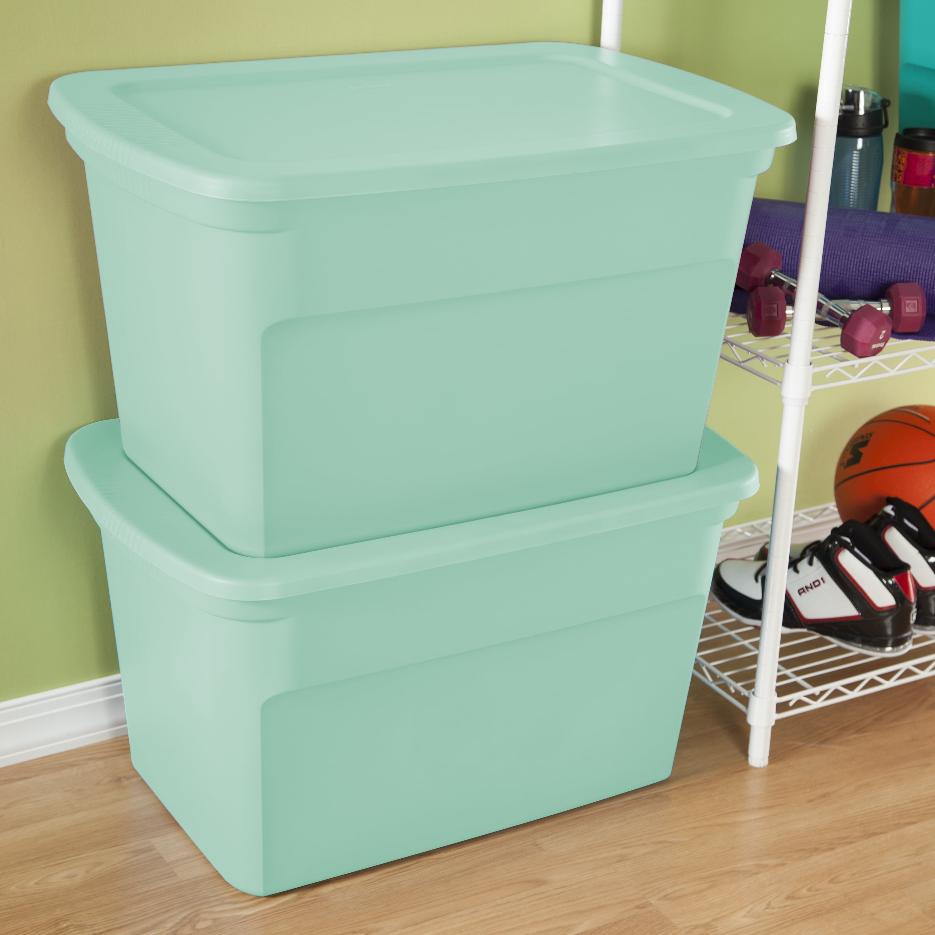 Sterilite 30 Gallon Plastic Storage Tote, Green 