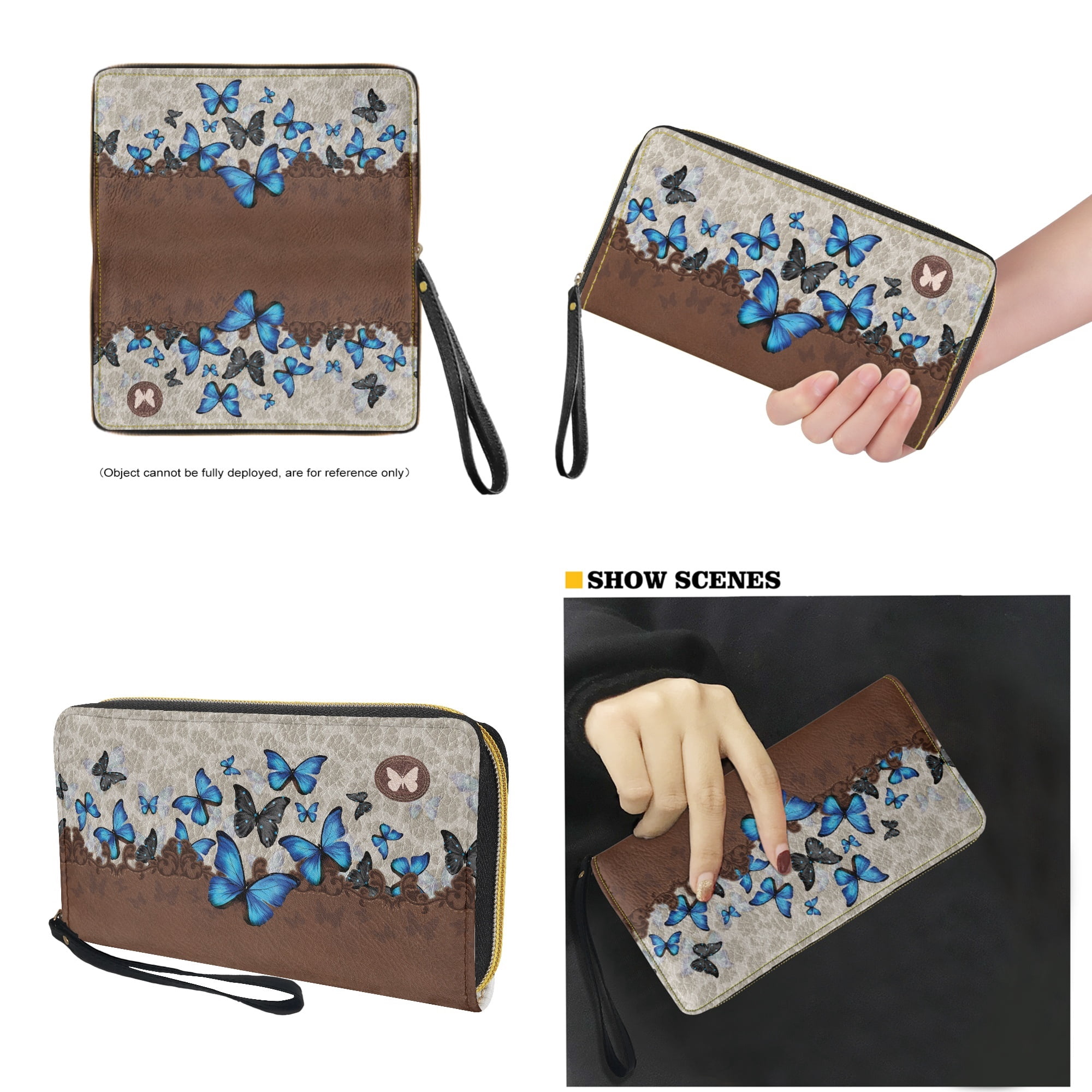 ZUXONGSY Leather Butterfly Print Purse and Wallet Sets for Women Handbag and Purse Set Satchel Purse Top Handle Tote Bag for Women Leather Shoulder Handbag with Wallet