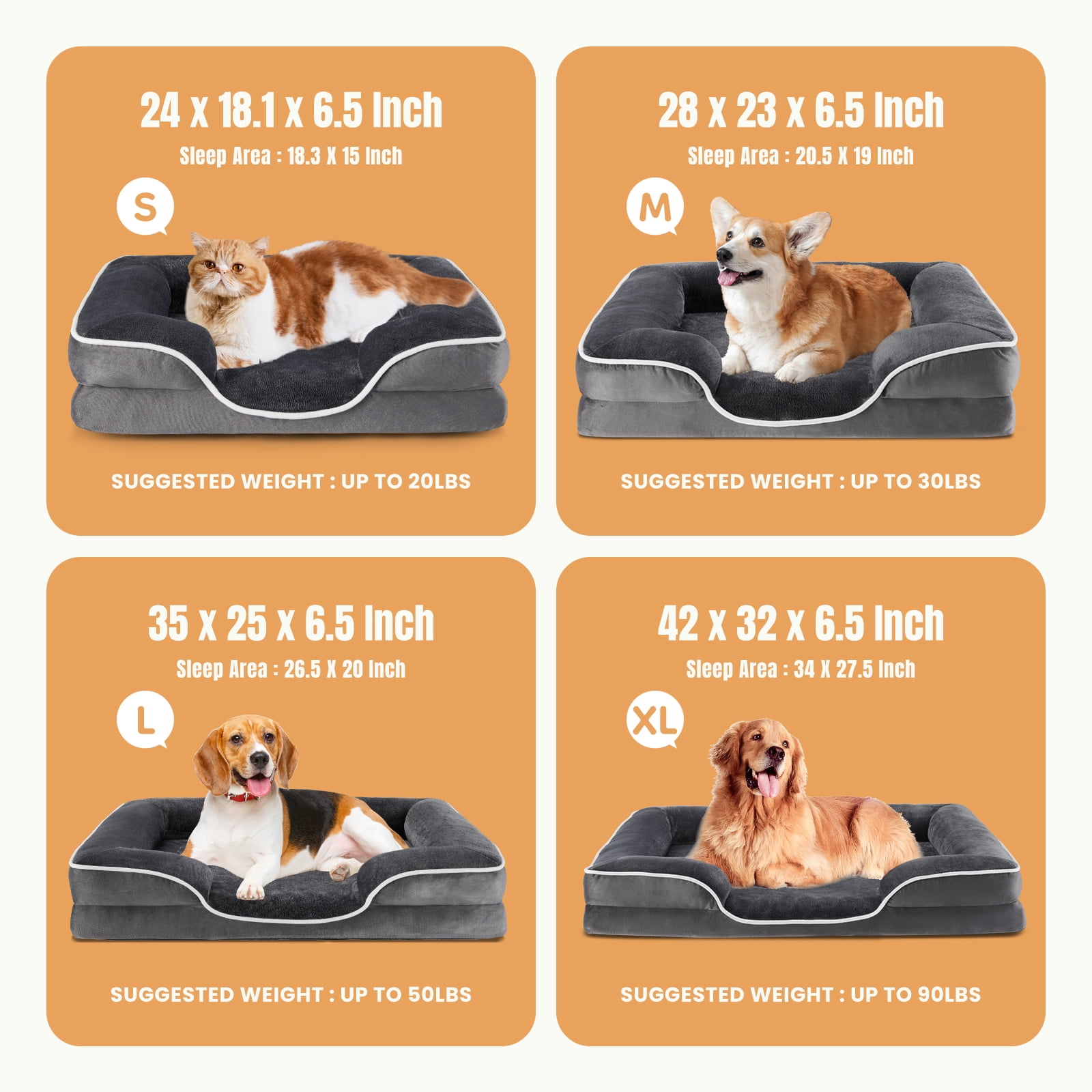 Gianna Orthopedic Dog Bed for X-Large Breeds – Memory Foam Pet Bed with Raised Sides, Washable Cover, Gray