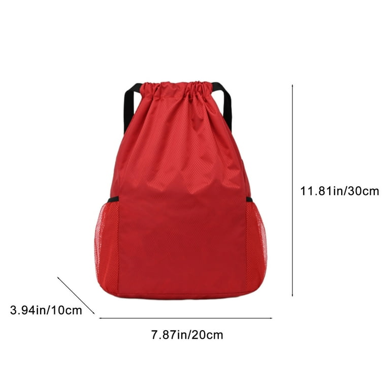 Anuirheih Red Drawstring Backpack Bag with Two Side Pockets, Large