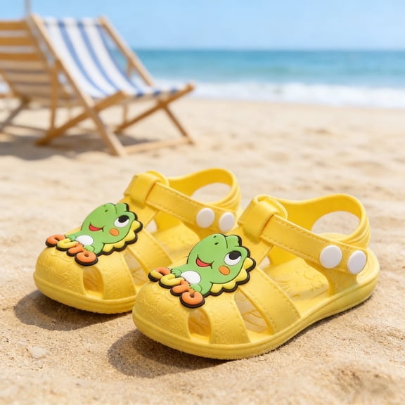 Toddler Boys' Girls' Yellow Dino-Themed Closed-Toe Sandals,Soft-soled shoes for babies in summer