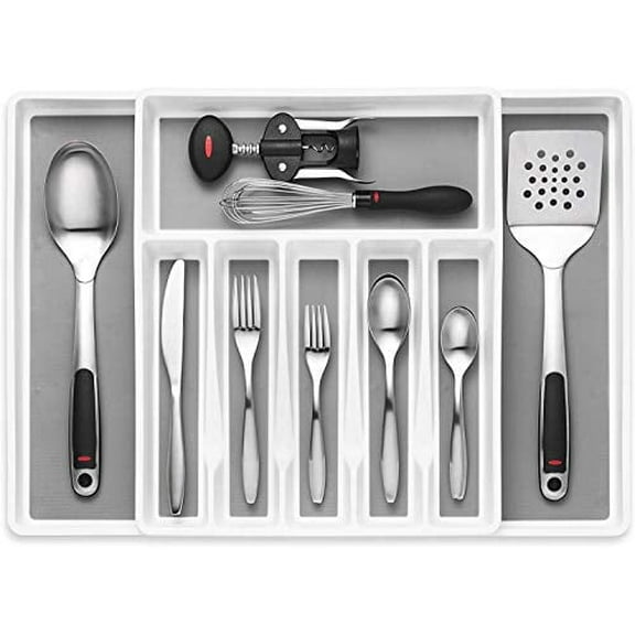 Expandable Cutlery Drawer Organizer, Flatware Drawer Tray for Silverware, Serving Utensils, Multi-Purpose Storage for Kitchen, Office, Bathroom Supplies