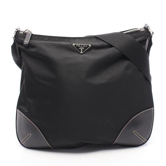 Pre-Owned Prada TESSUTO LIGHT Shoulder Bag, Nylon and Leather, Women's, Black, BT0326 (Fair)