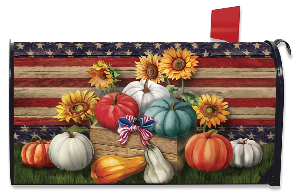 Patriotic Pumpkins Autumn Magnetic Mailbox Cover Sunflowers Primitive