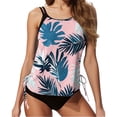 thumbnail image 6 of Tankini Sets for Women Built-in Bra with Shorts Tropical Floral Print Tummy Control Two Piece Swimsuits Drawstring Side Modest Bathing Suits, 6 of 6