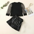 thumbnail image 6 of Fesfesfes Girl Outfits Size 10-12 2 To 6 Years Spring Round Collar Knit Patchwork Mesh Long Sleeve Ruffled Belt Leather Skirt Short Skirt Two Piece Set 4-5 Years, 6 of 7