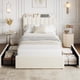 thumbnail image 1 of Ivory blanca tamaño individual marco de cama con almacenamiento cabecero 2 cajones bouclé forrado cama de plataforma con estante de libros no necesita colchón base easy to assemble, 1 of 9
