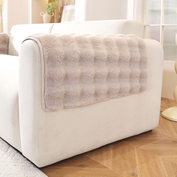 Non-Slip Couch Arm Covers,Thick Soft Recliner Arm Chair Covers Set of 2  Armrest Covers for Sofa, Washable Faux  Sofa Arm Cover (Khaki, 24" x 24" 2 Pack)