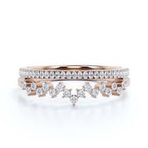 ZigZag Design 0.65 Carat Milgrain Diamond Moissanite Engagement Ring Wedding Band in 10k Solid Rose Gold, Stackable Ring, Gift For Her, Promise Ring, Anniversary Ring, Bridal Set, Matching Band