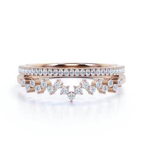 ZigZag Design 0.65 Carat Diamond Moissanite Engagement Ring Wedding Band in 925 Sterling Silver With 18k Rose Gold Plating, Stackable Ring, Gift For Her, Promise Ring,Bridal Set, Matching Band