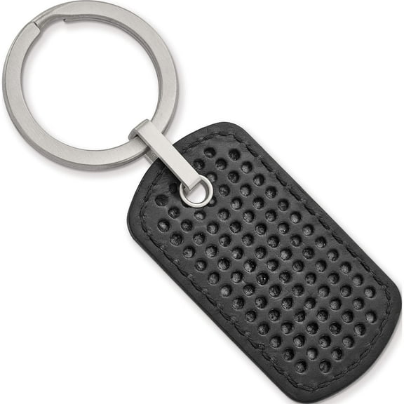 Stainless Steel Brushed Textured Black Leather Stitched Key Ring (80.41 X 30.08) Made In China srk162