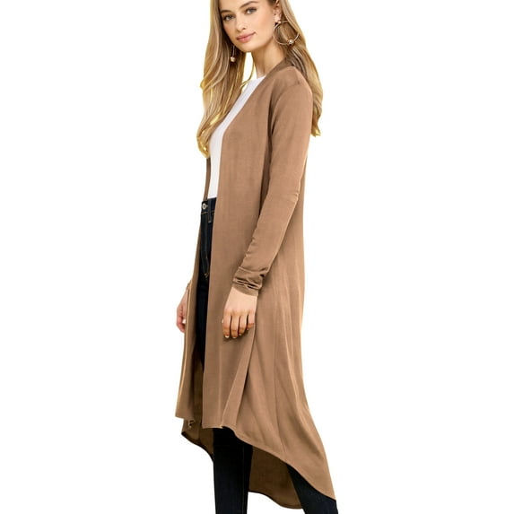 Made by Johnny Women's Casual Long Open Front Drape Lightweight Duster High Low Hem Maxi Long Sleeve Cardigan XXL MOCHA